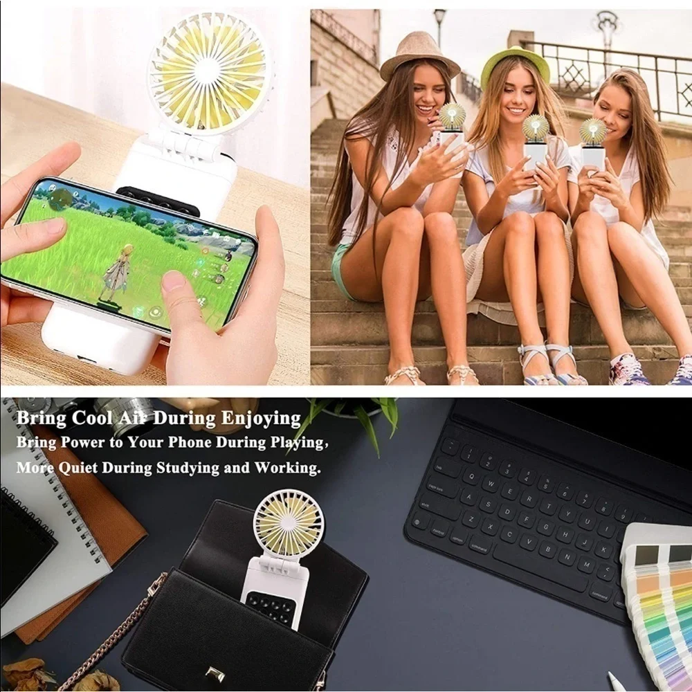 2-in-1 Portable Fan + Power Bank, 10000mAh Battery